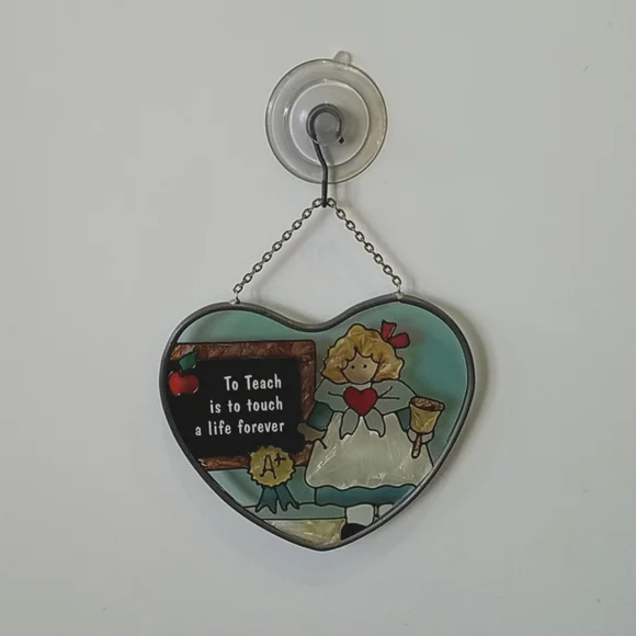 Joan Baker Designs Stained Glass Heart Shaped Teacher Suncatcher - Picture 1 of 3